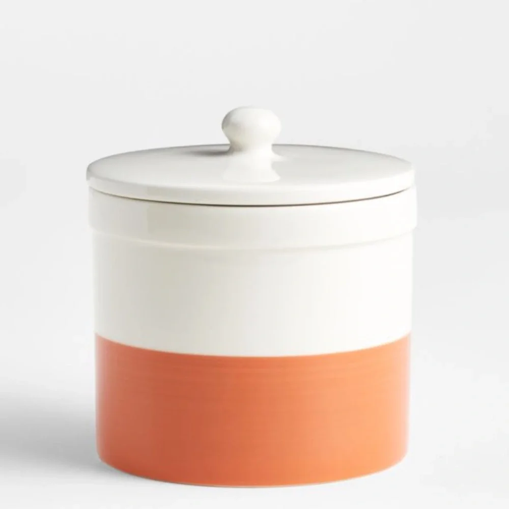 New! Crate&Barrel Small Ceramic Canister in Rosy Coral with Lid